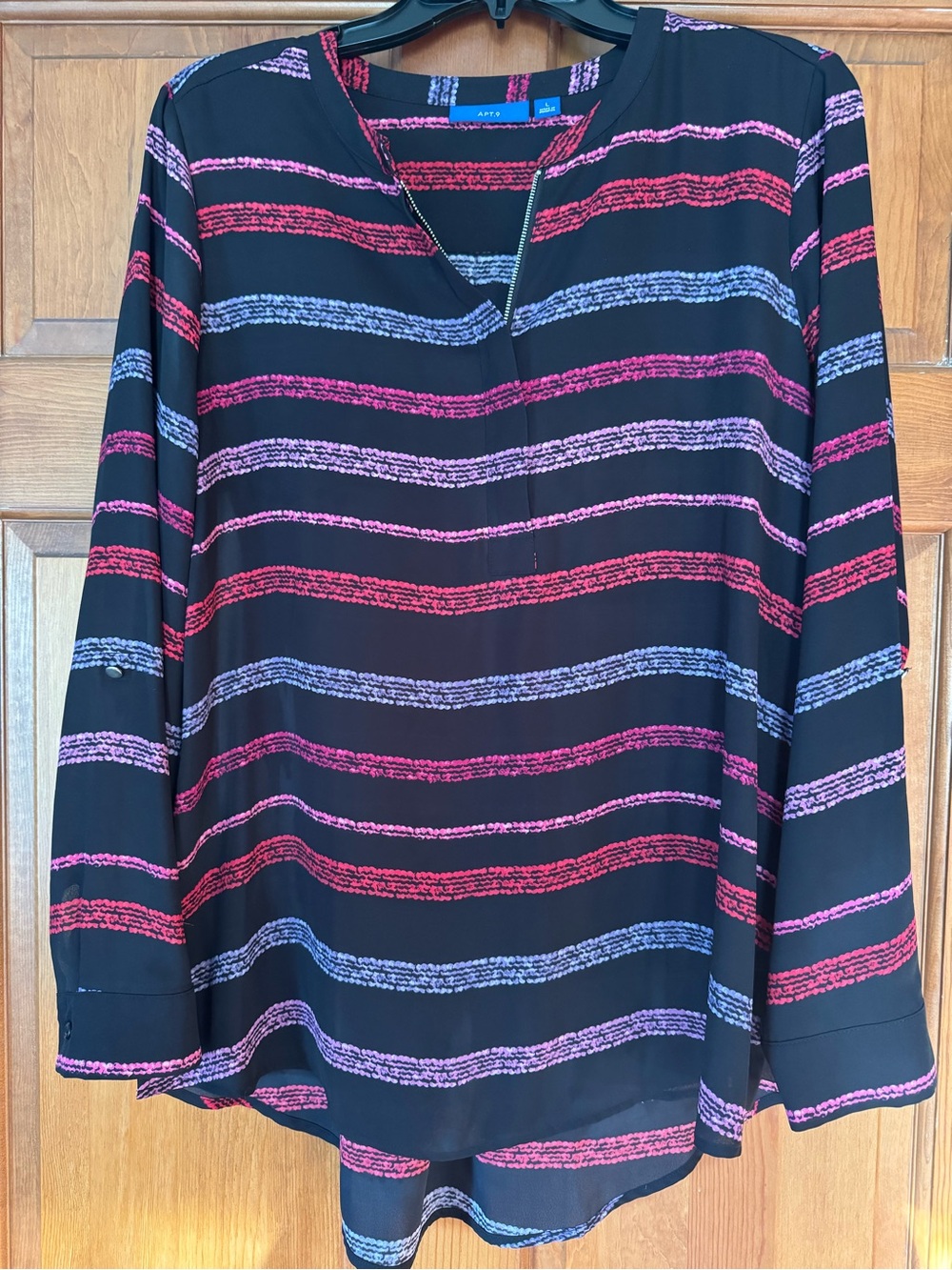 Apt. 9 Black Tunic with Red, Pink & Purple Stripes